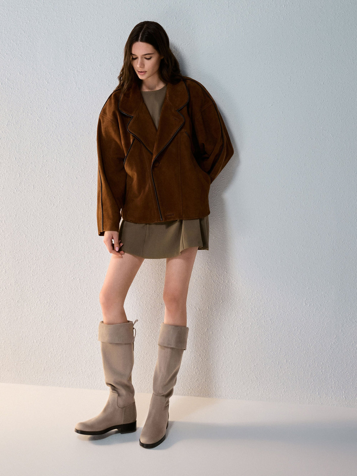 CHARLES & KEITH Special Offer | Louisa Faux Suede Fold-Over Thigh-High Boots - Taupe