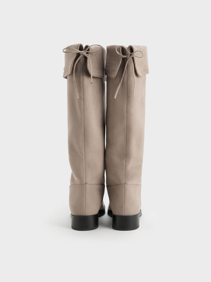 CHARLES & KEITH Special Offer | Louisa Faux Suede Fold-Over Thigh-High Boots - Taupe