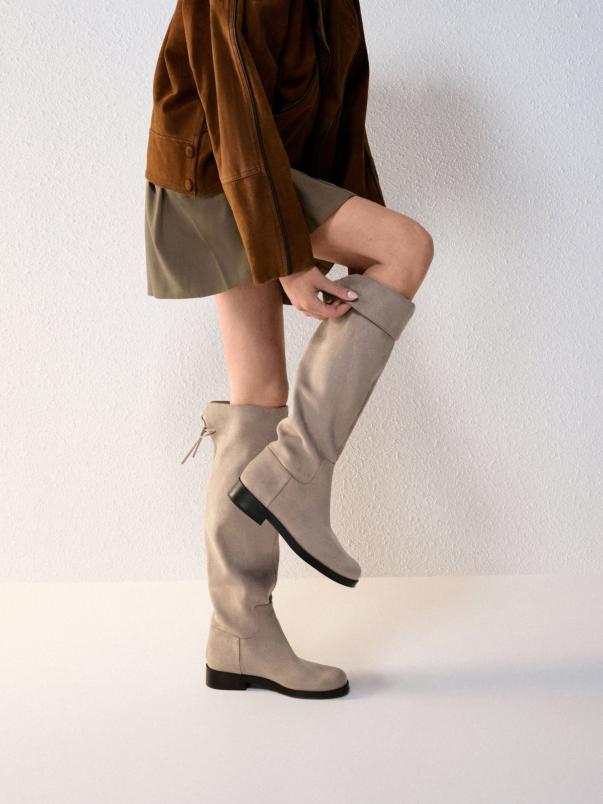 CHARLES & KEITH Special Offer | Louisa Faux Suede Fold-Over Thigh-High Boots - Taupe