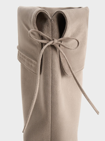 CHARLES & KEITH Special Offer | Louisa Faux Suede Fold-Over Thigh-High Boots - Taupe