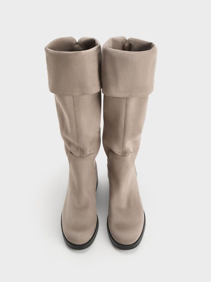 CHARLES & KEITH Special Offer | Louisa Faux Suede Fold-Over Thigh-High Boots - Taupe