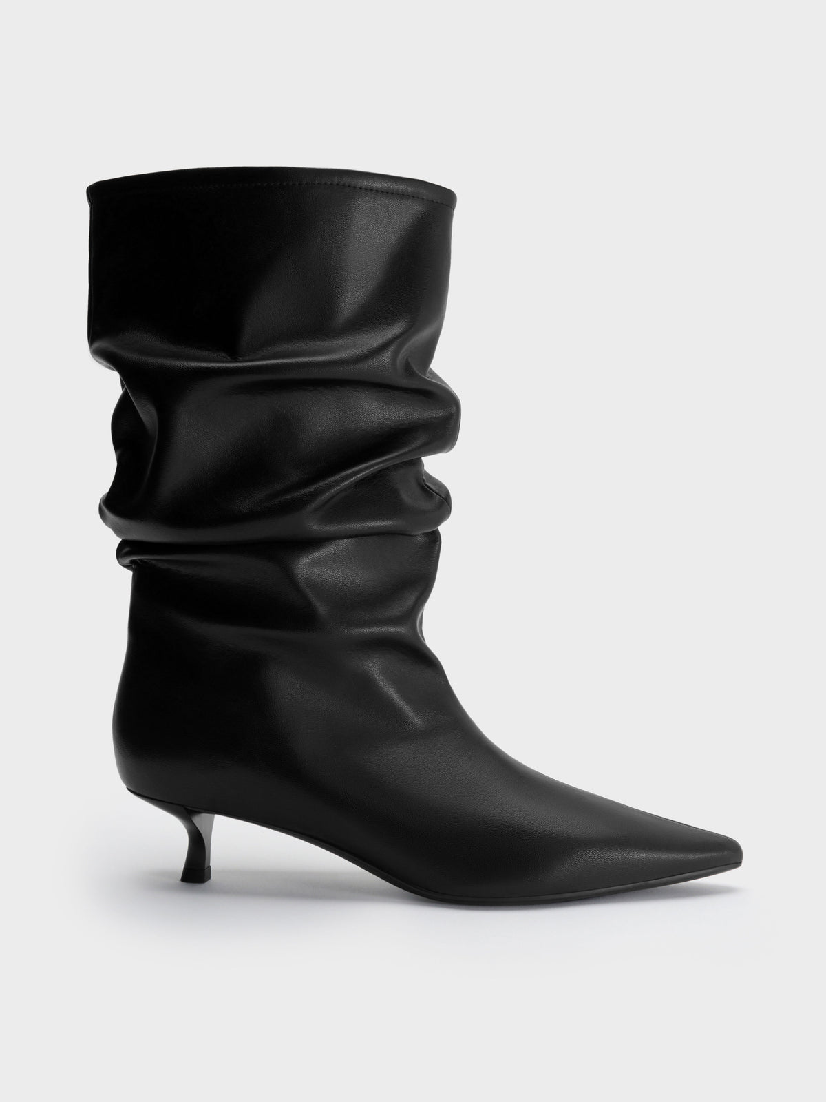 CHARLES & KEITH Customer Favorite | Ruched Kitten-Heel Calf Boots - Black