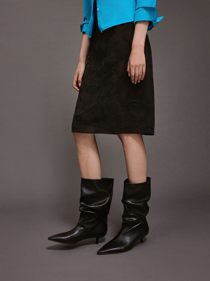 CHARLES & KEITH Customer Favorite | Ruched Kitten-Heel Calf Boots - Black