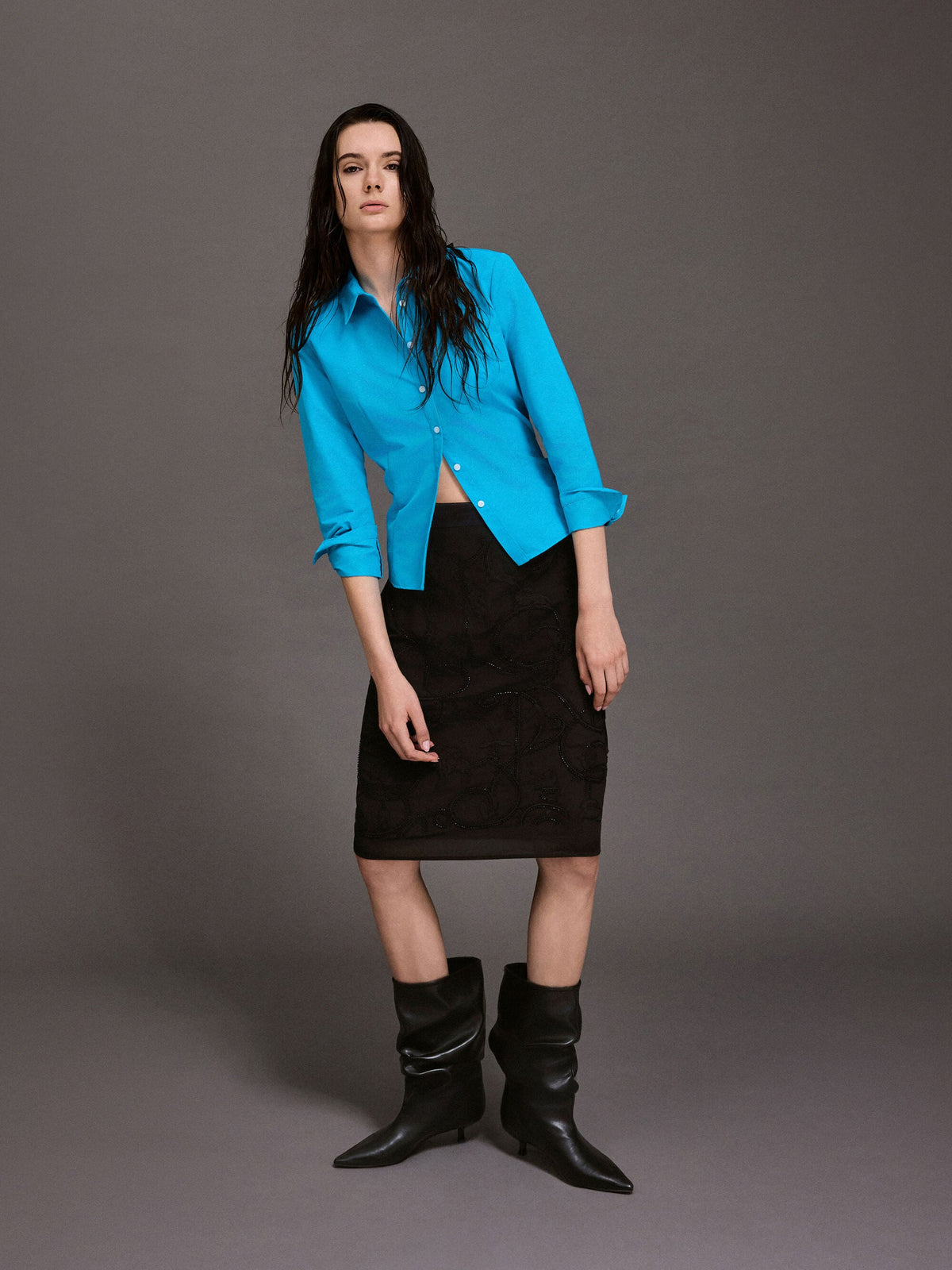CHARLES & KEITH Customer Favorite | Ruched Kitten-Heel Calf Boots - Black