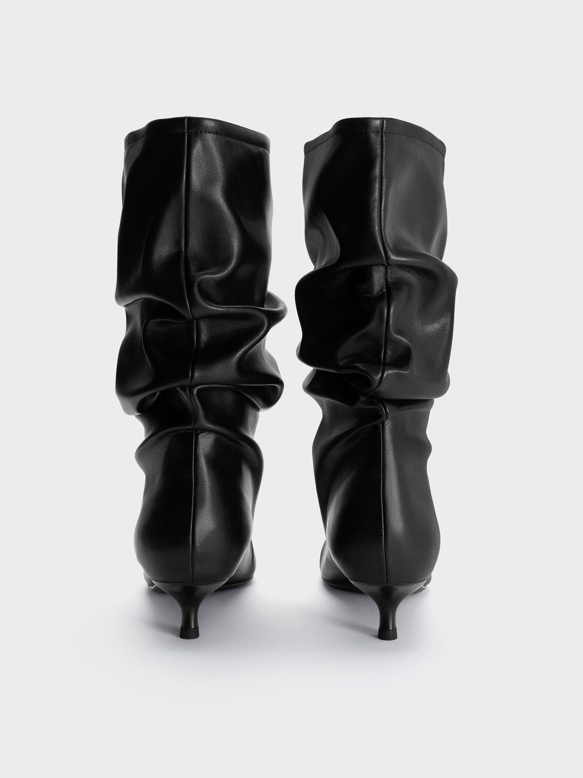 CHARLES & KEITH Customer Favorite | Ruched Kitten-Heel Calf Boots - Black
