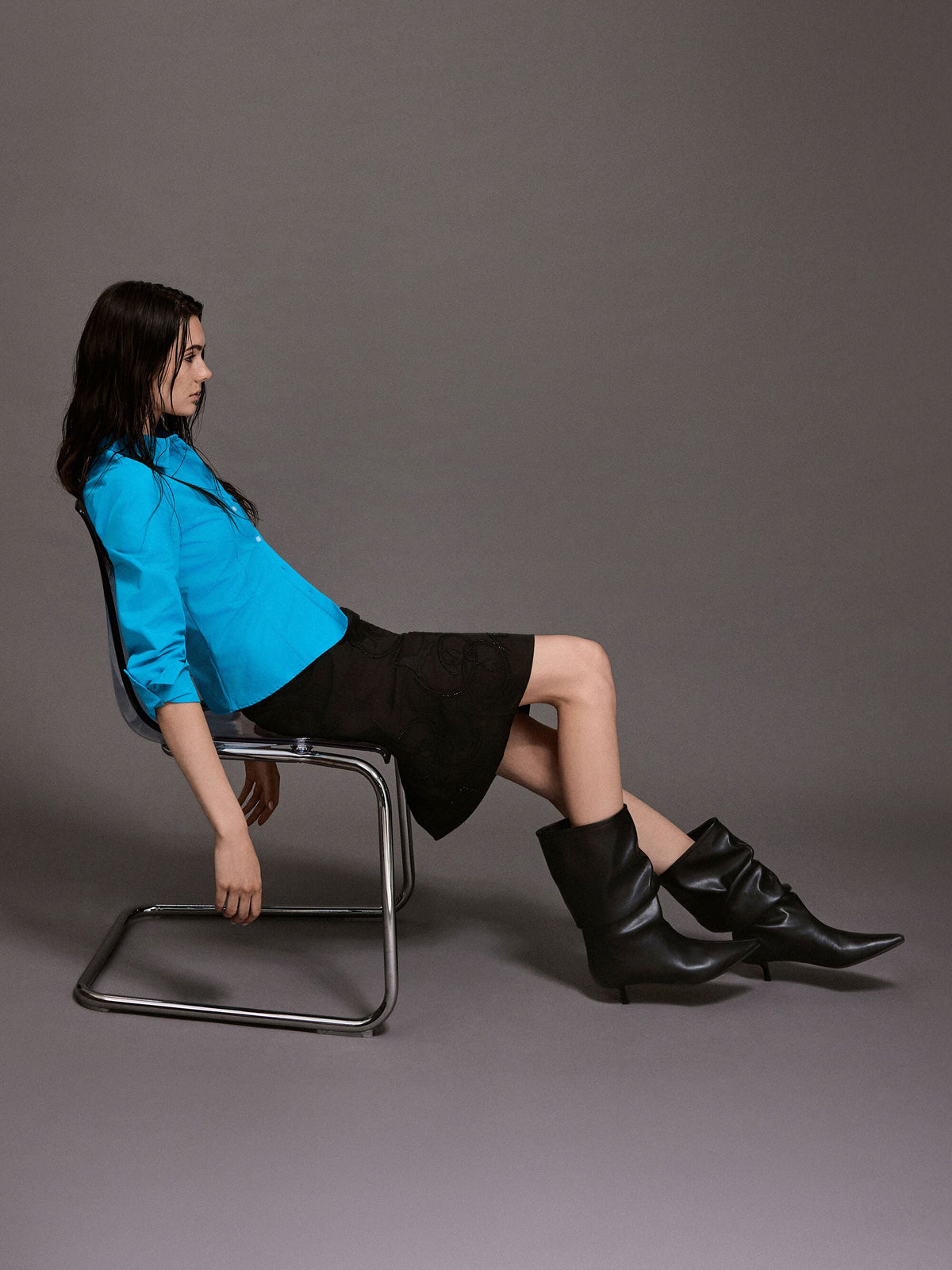 CHARLES & KEITH Customer Favorite | Ruched Kitten-Heel Calf Boots - Black