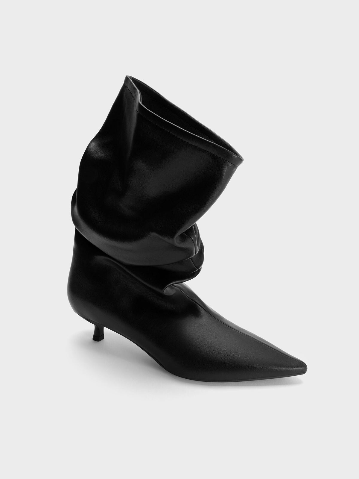 CHARLES & KEITH Customer Favorite | Ruched Kitten-Heel Calf Boots - Black