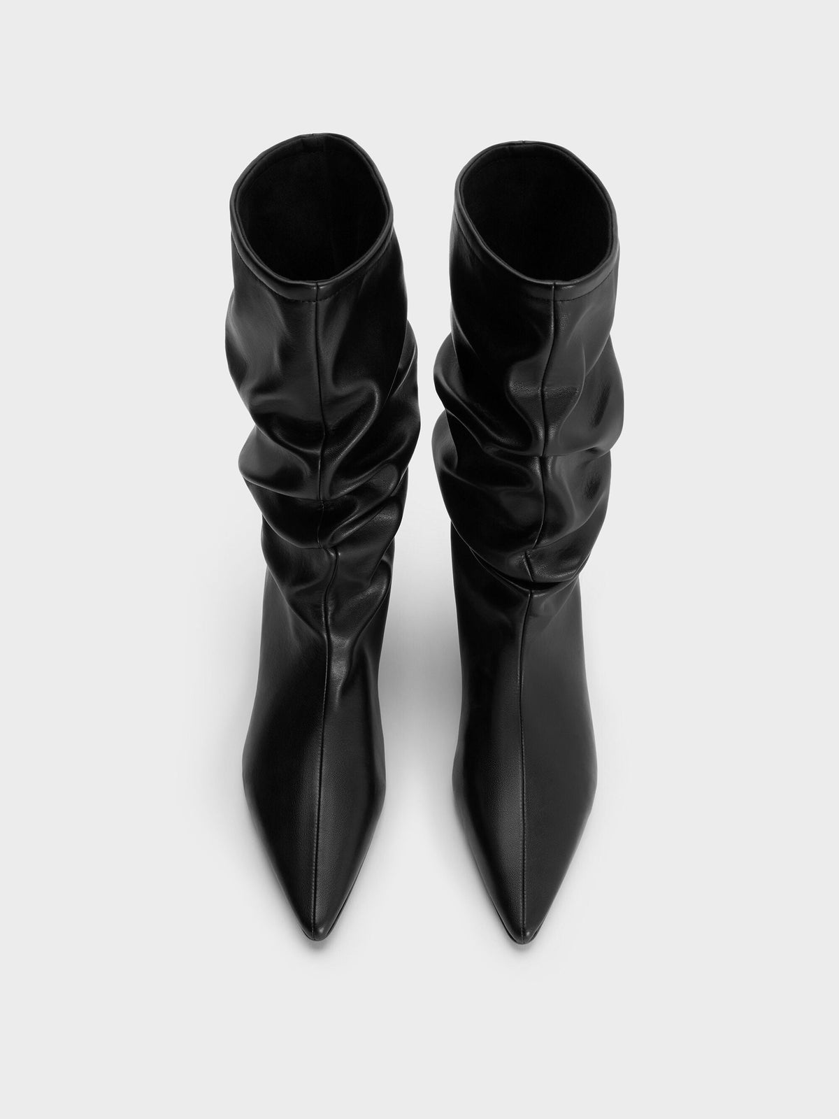 CHARLES & KEITH Customer Favorite | Ruched Kitten-Heel Calf Boots - Black