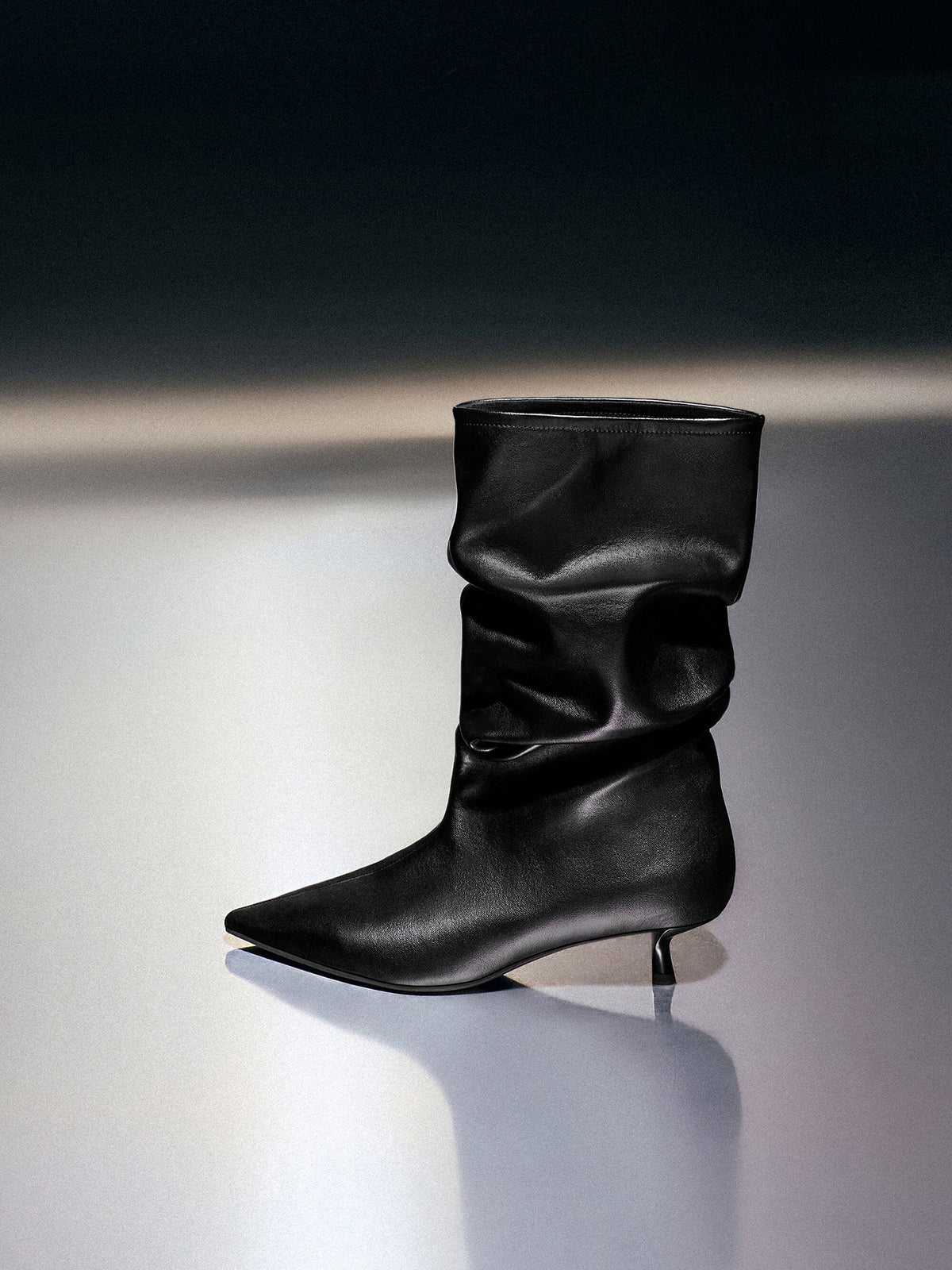 CHARLES & KEITH Customer Favorite | Ruched Kitten-Heel Calf Boots - Black