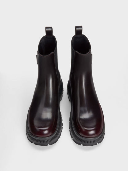 CHARLES & KEITH Featured | Darra Ridged-Sole Ankle Boots - Burgundy