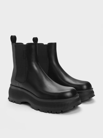 CHARLES & KEITH Deals | Darra Ridged-Sole Ankle Boots - Black