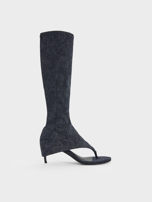 CHARLES & KEITH Trending | Aether Denim Thong Boots - Dark Blue