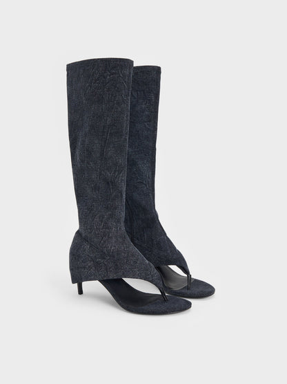 CHARLES & KEITH Trending | Aether Denim Thong Boots - Dark Blue