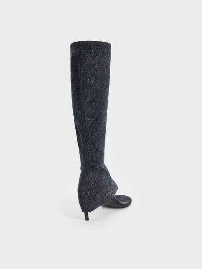 CHARLES & KEITH Trending | Aether Denim Thong Boots - Dark Blue