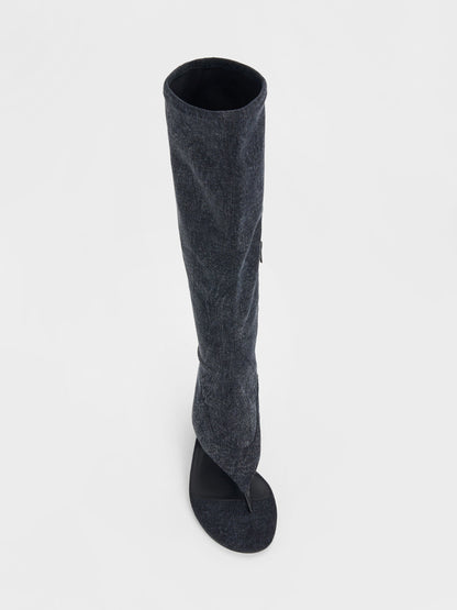 CHARLES & KEITH Trending | Aether Denim Thong Boots - Dark Blue