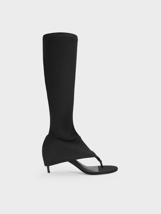 CHARLES & KEITH Popular | Aether Faux Suede Thong Boots - Black Textured