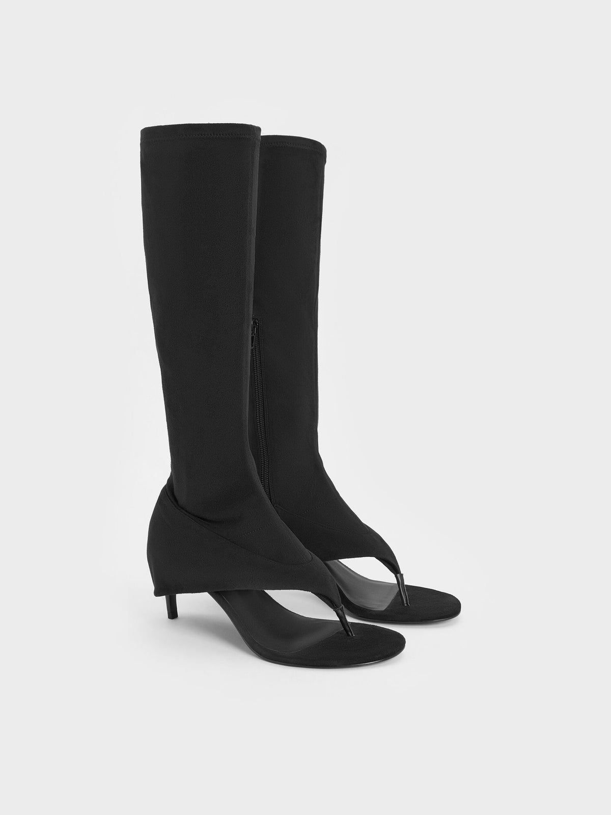 CHARLES & KEITH Popular | Aether Faux Suede Thong Boots - Black Textured