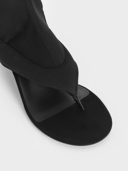 CHARLES & KEITH Popular | Aether Faux Suede Thong Boots - Black Textured