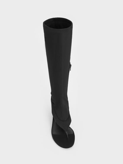 CHARLES & KEITH Popular | Aether Faux Suede Thong Boots - Black Textured