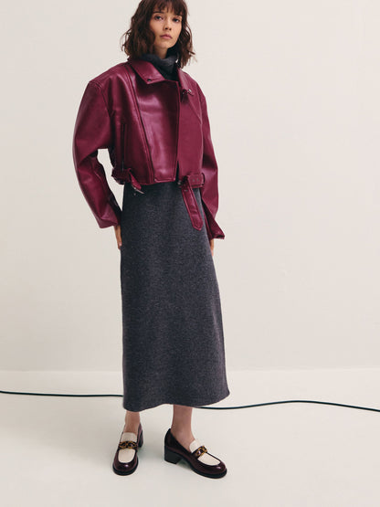CHARLES & KEITH Deals | Two-Tone Metallic-Buckle Loafer Pumps - Burgundy