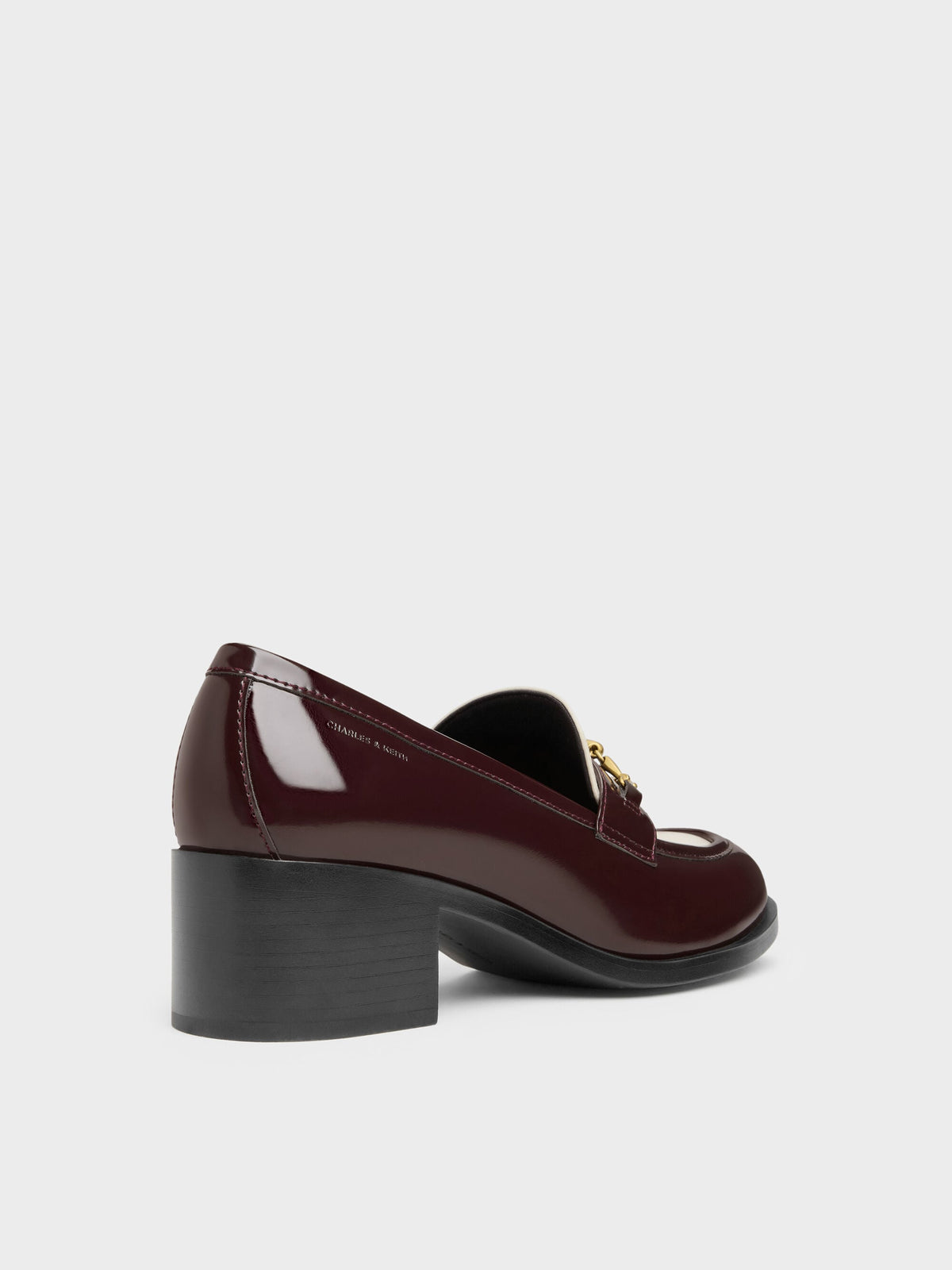 CHARLES & KEITH Deals | Two-Tone Metallic-Buckle Loafer Pumps - Burgundy