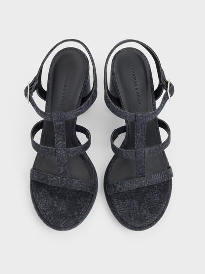 CHARLES & KEITH Quality | Aether Denim Platform Sandals - Dark Blue