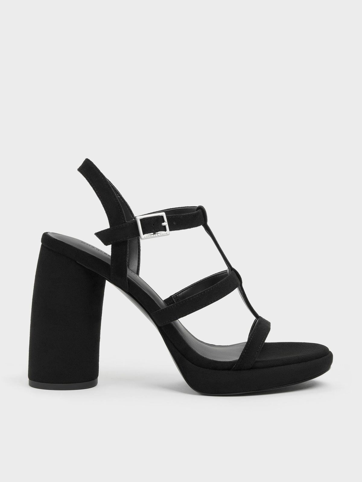 CHARLES & KEITH Essential | Aether Faux Suede Platform Sandals - Black Textured