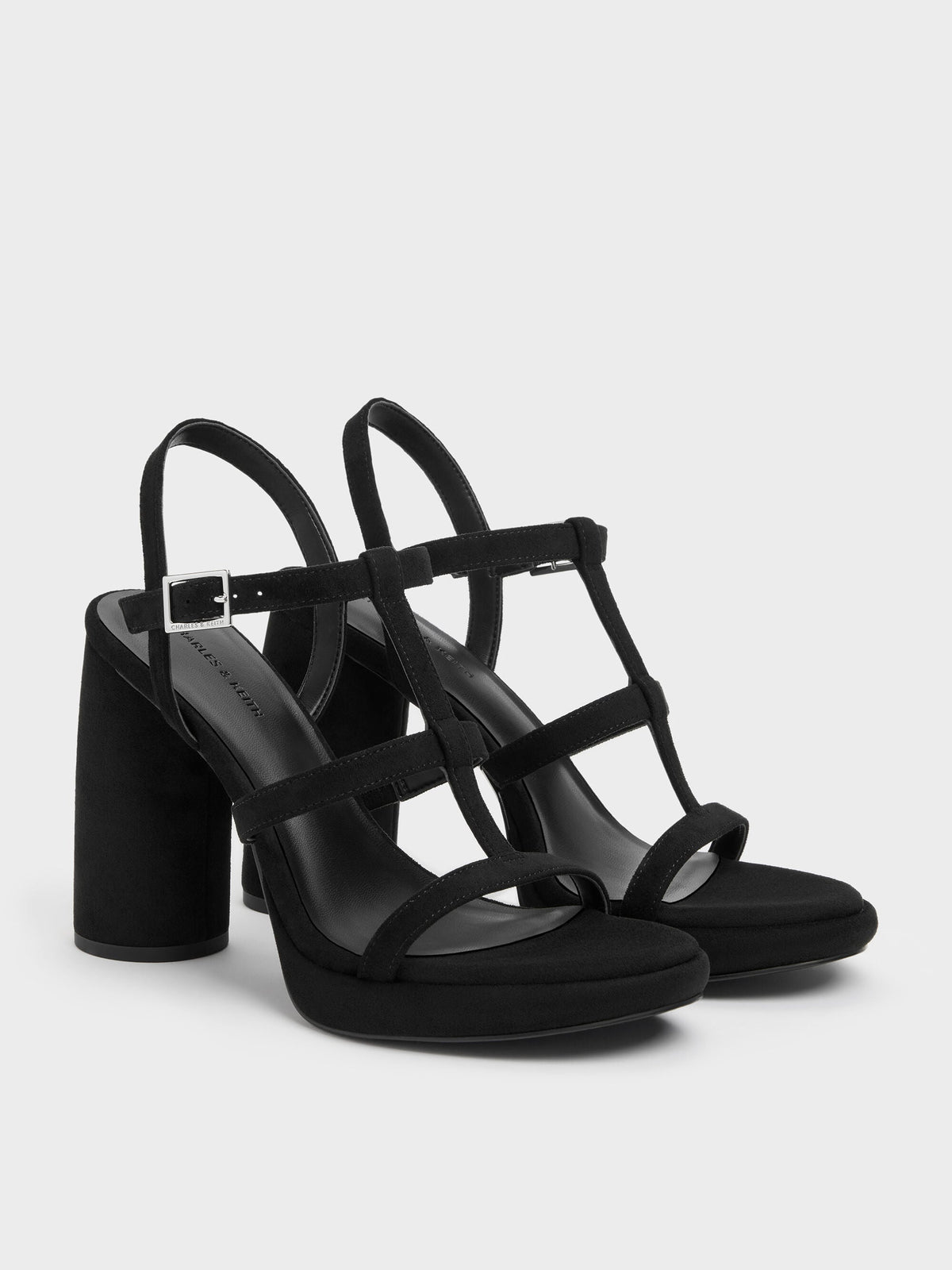 CHARLES & KEITH Essential | Aether Faux Suede Platform Sandals - Black Textured