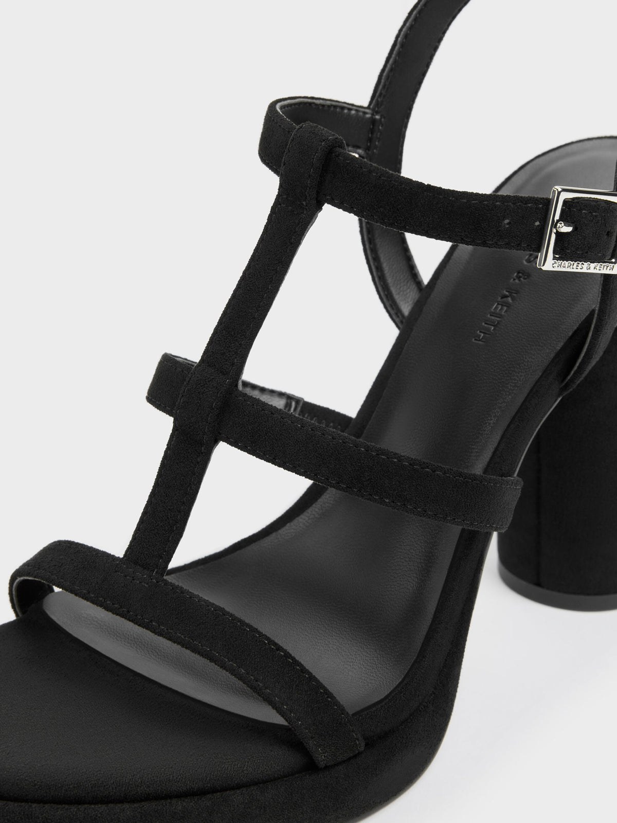 CHARLES & KEITH Essential | Aether Faux Suede Platform Sandals - Black Textured