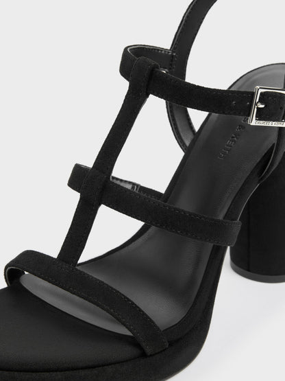 CHARLES & KEITH Essential | Aether Faux Suede Platform Sandals - Black Textured