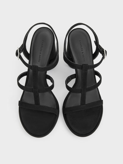 CHARLES & KEITH Essential | Aether Faux Suede Platform Sandals - Black Textured