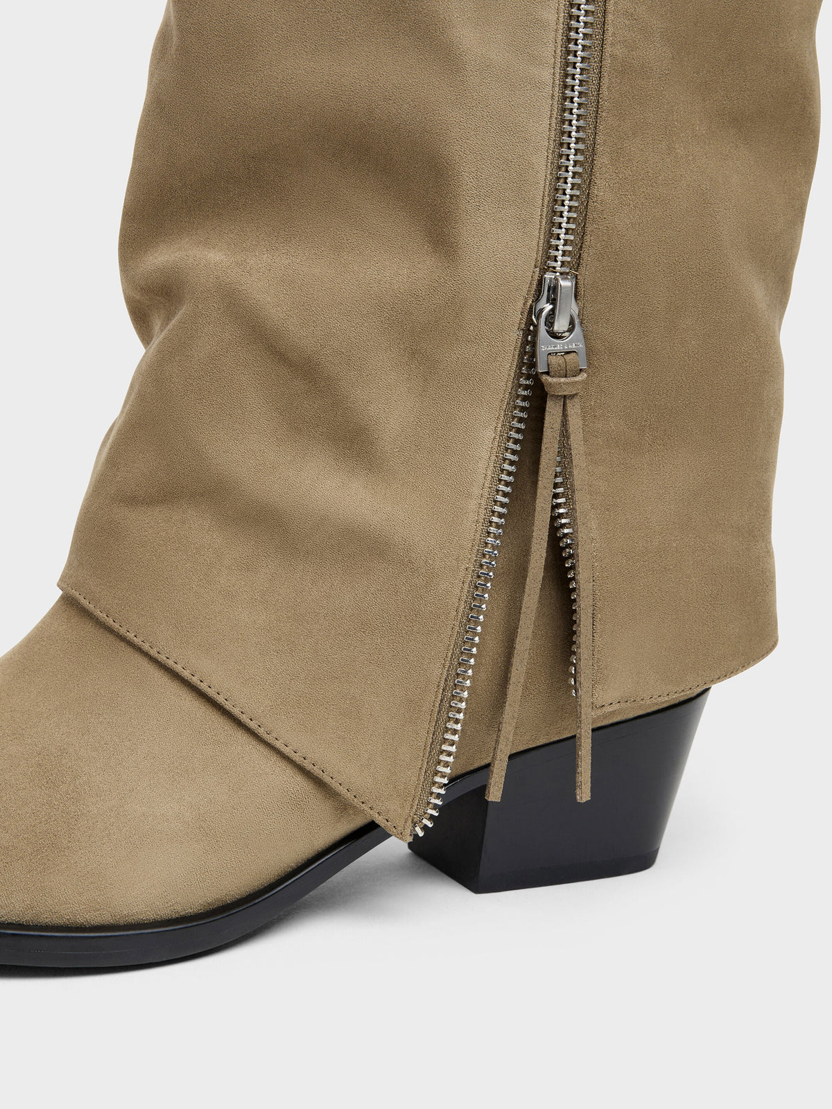 CHARLES & KEITH Top Pick | Aether Faux Suede Tassel-Zip Knee-High Boots - Khaki