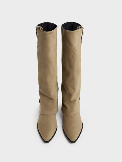 CHARLES & KEITH Top Pick | Aether Faux Suede Tassel-Zip Knee-High Boots - Khaki