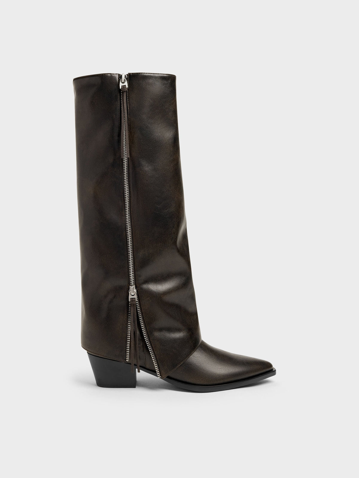 CHARLES & KEITH Exclusive | Aether Tassel-Zip Knee-High Boots - Dark Brown