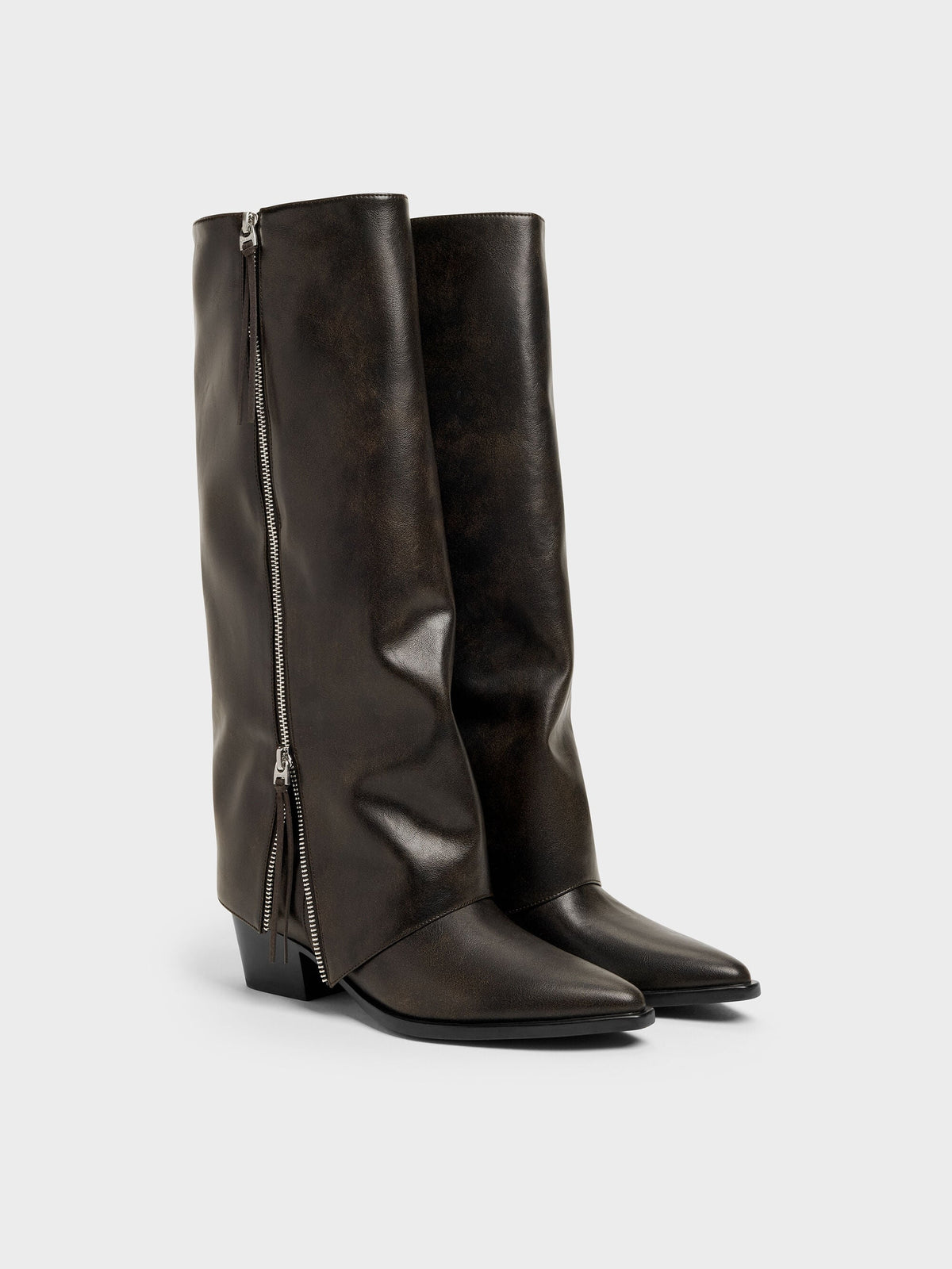 CHARLES & KEITH Exclusive | Aether Tassel-Zip Knee-High Boots - Dark Brown