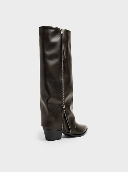 CHARLES & KEITH Exclusive | Aether Tassel-Zip Knee-High Boots - Dark Brown