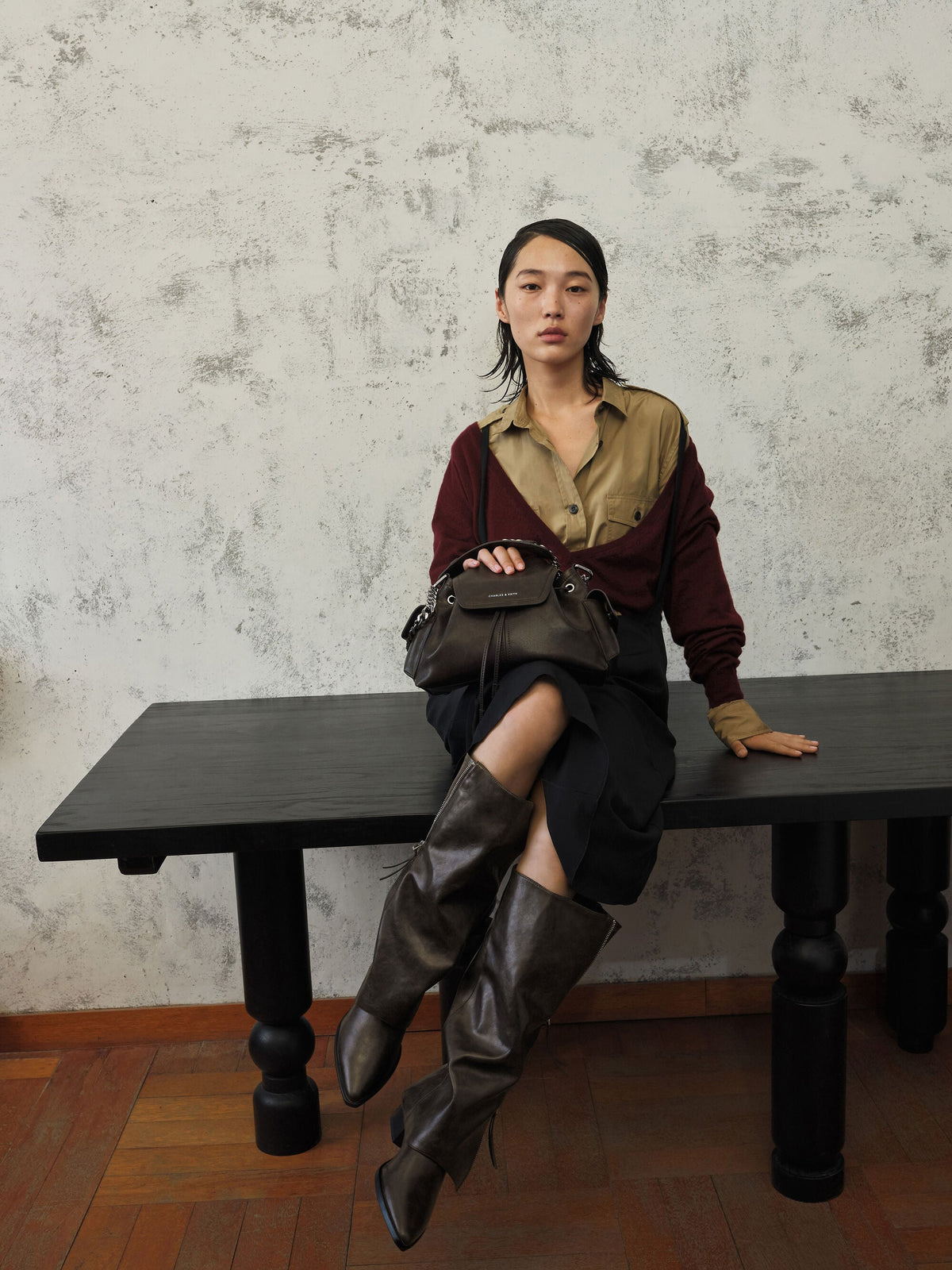 CHARLES & KEITH Exclusive | Aether Tassel-Zip Knee-High Boots - Dark Brown