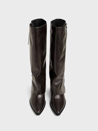 CHARLES & KEITH Exclusive | Aether Tassel-Zip Knee-High Boots - Dark Brown