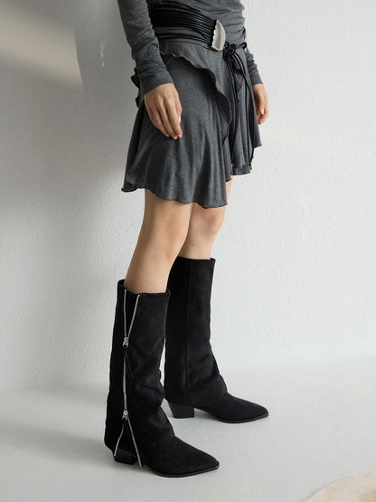 CHARLES & KEITH Deals | Aether Faux Suede Tassel-Zip Knee-High Boots - Black Textured