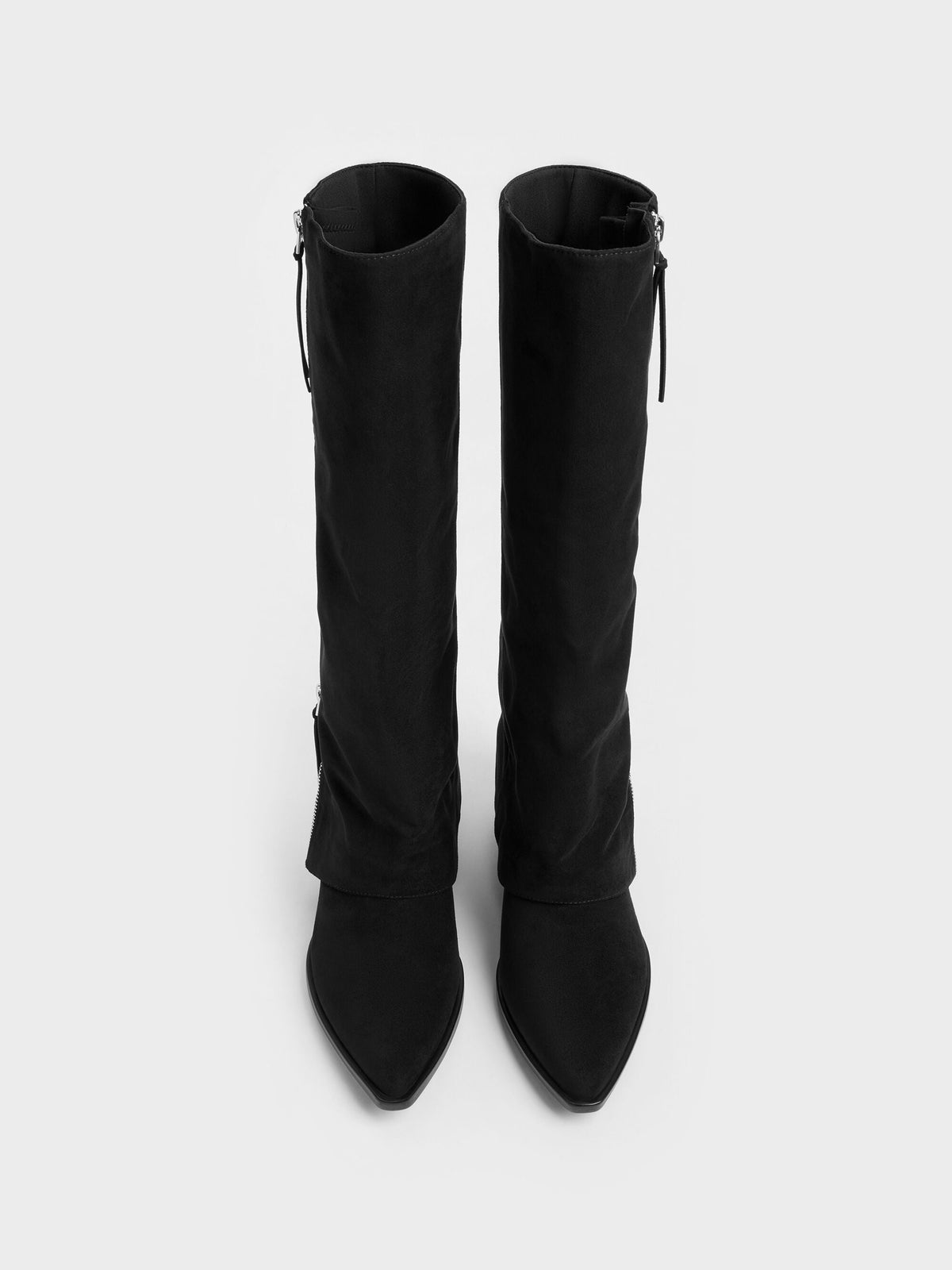 CHARLES & KEITH Deals | Aether Faux Suede Tassel-Zip Knee-High Boots - Black Textured