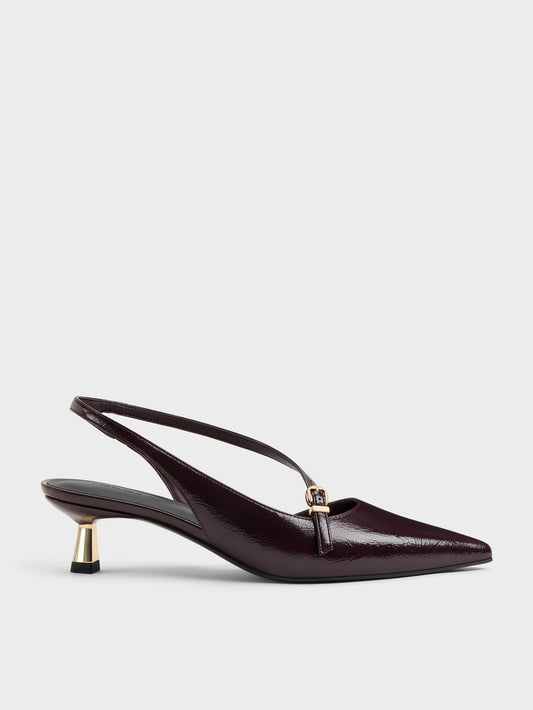 CHARLES & KEITH Latest | Asymmetric D'Orsay Slingback Pumps - Burgundy