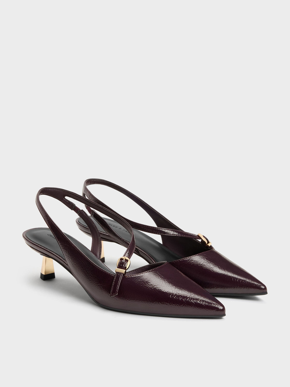 CHARLES & KEITH Latest | Asymmetric D'Orsay Slingback Pumps - Burgundy