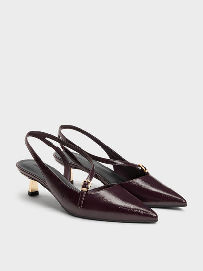 CHARLES & KEITH Latest | Asymmetric D'Orsay Slingback Pumps - Burgundy
