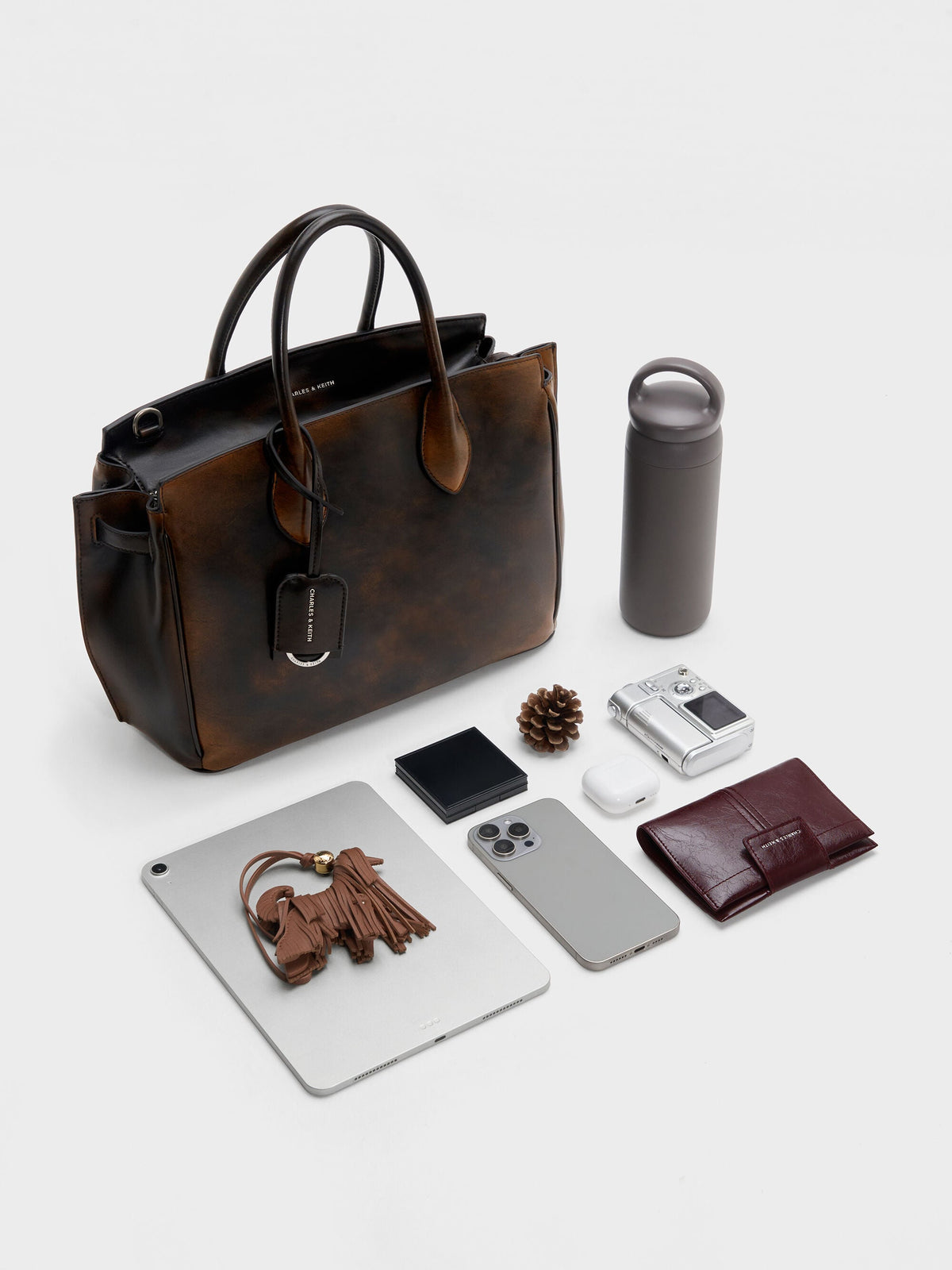 CHARLES & KEITH Latest | Large Ginevra Tote Bag - Brown