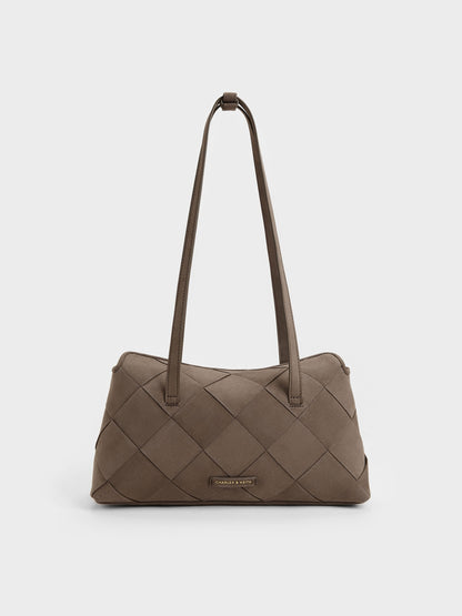 CHARLES & KEITH Essential | Maribel Woven Trapeze Shoulder Bag - Stone Grey