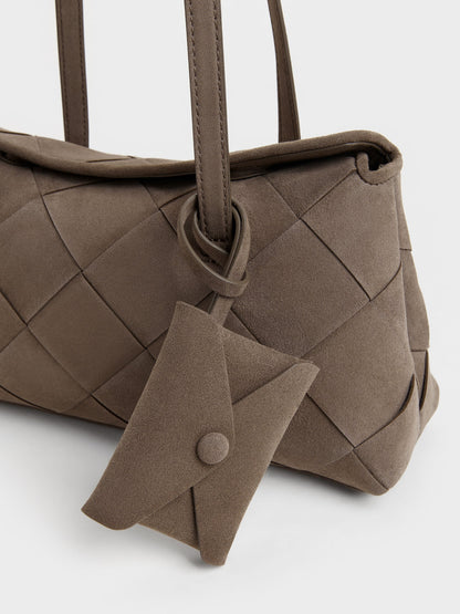 CHARLES & KEITH Essential | Maribel Woven Trapeze Shoulder Bag - Stone Grey