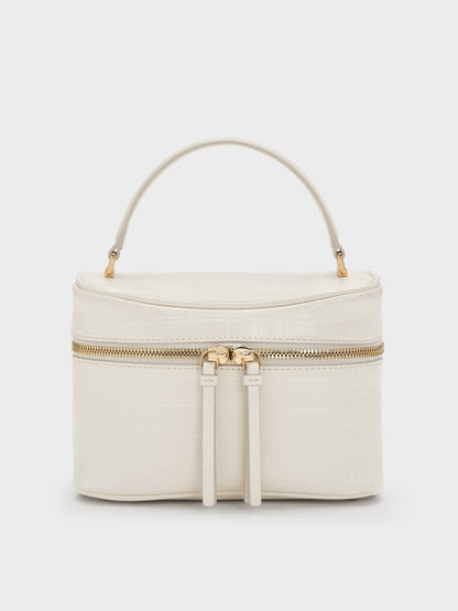 CHARLES & KEITH Great Value | Pansy Croc-Effect Vanity Bag - Cream
