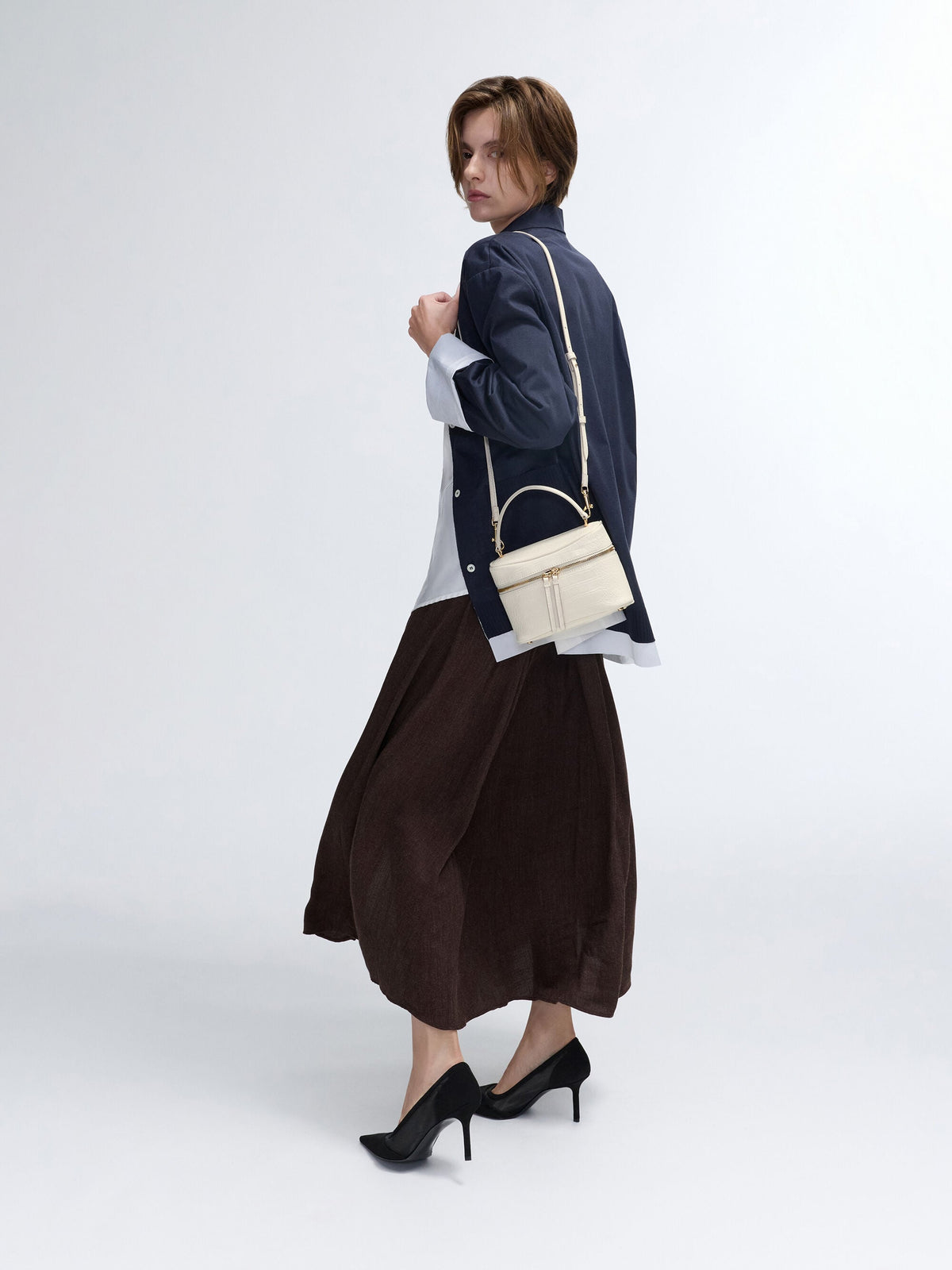 CHARLES & KEITH Great Value | Pansy Croc-Effect Vanity Bag - Cream
