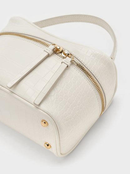 CHARLES & KEITH Great Value | Pansy Croc-Effect Vanity Bag - Cream