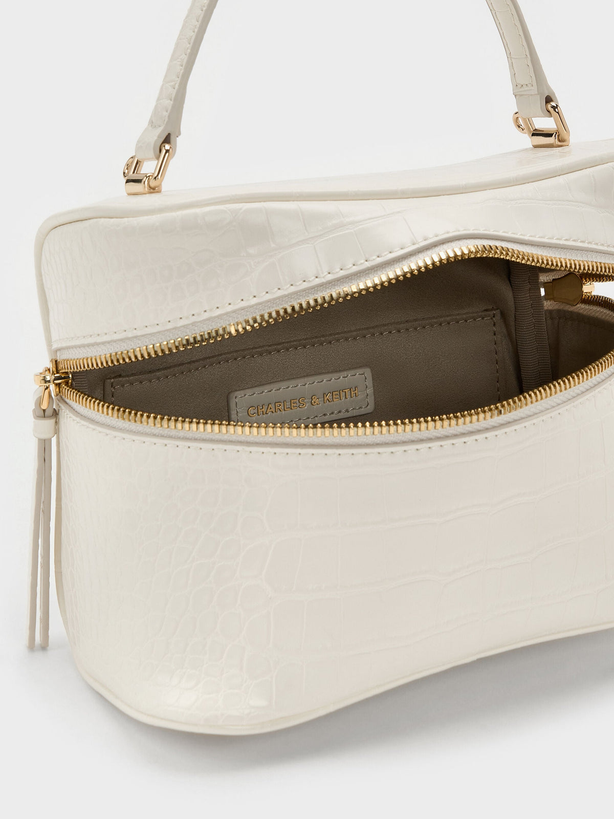 CHARLES & KEITH Great Value | Pansy Croc-Effect Vanity Bag - Cream